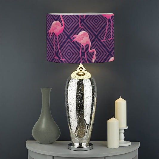 Purple Geometric Flamingo Pattern Print Drum Lamp Shade