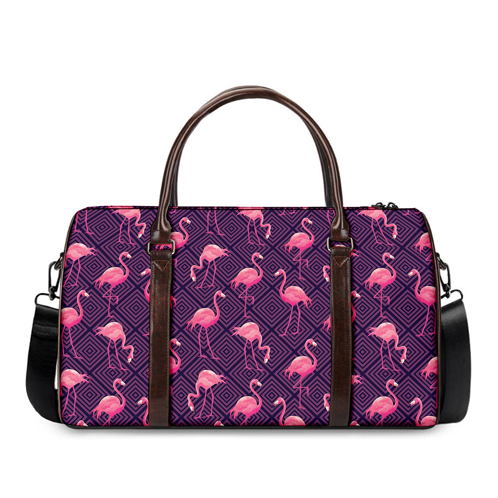 Purple Geometric Flamingo Pattern Print Duffle Bag