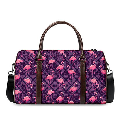 Purple Geometric Flamingo Pattern Print Duffle Bag