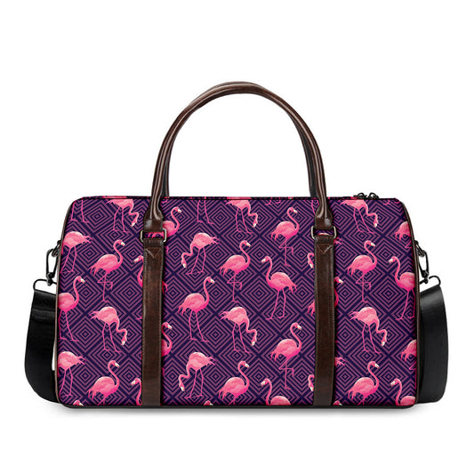 Purple Geometric Flamingo Pattern Print Duffle Bag