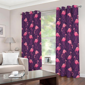 Purple Geometric Flamingo Pattern Print Extra Wide Grommet Curtains