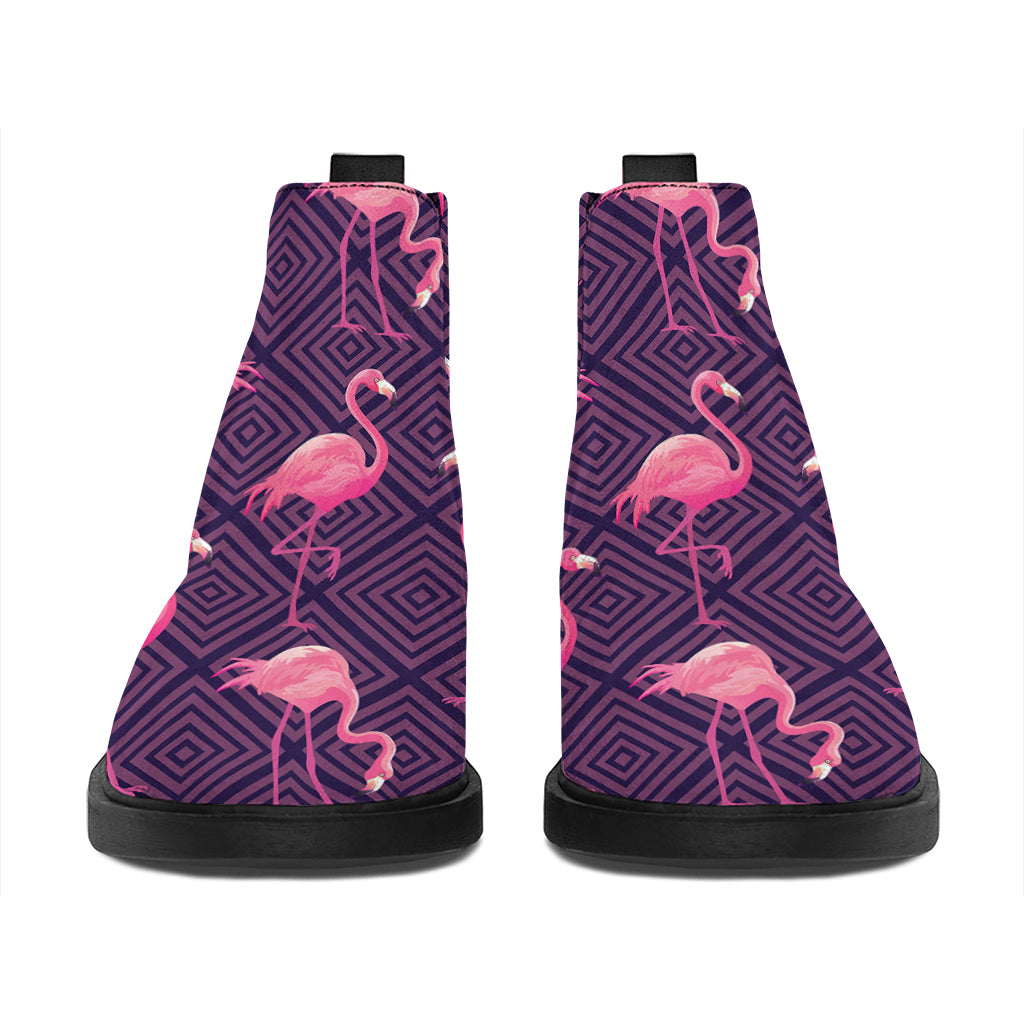 Purple Geometric Flamingo Pattern Print Flat Ankle Boots