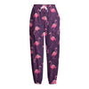 Purple Geometric Flamingo Pattern Print Fleece Lined Knit Pants