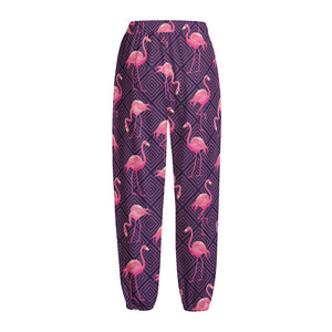 Purple Geometric Flamingo Pattern Print Fleece Lined Knit Pants