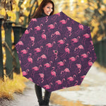 Purple Geometric Flamingo Pattern Print Foldable Umbrella