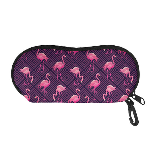 Purple Geometric Flamingo Pattern Print Glasses Case