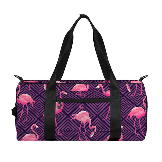 Purple Geometric Flamingo Pattern Print Gym Bag