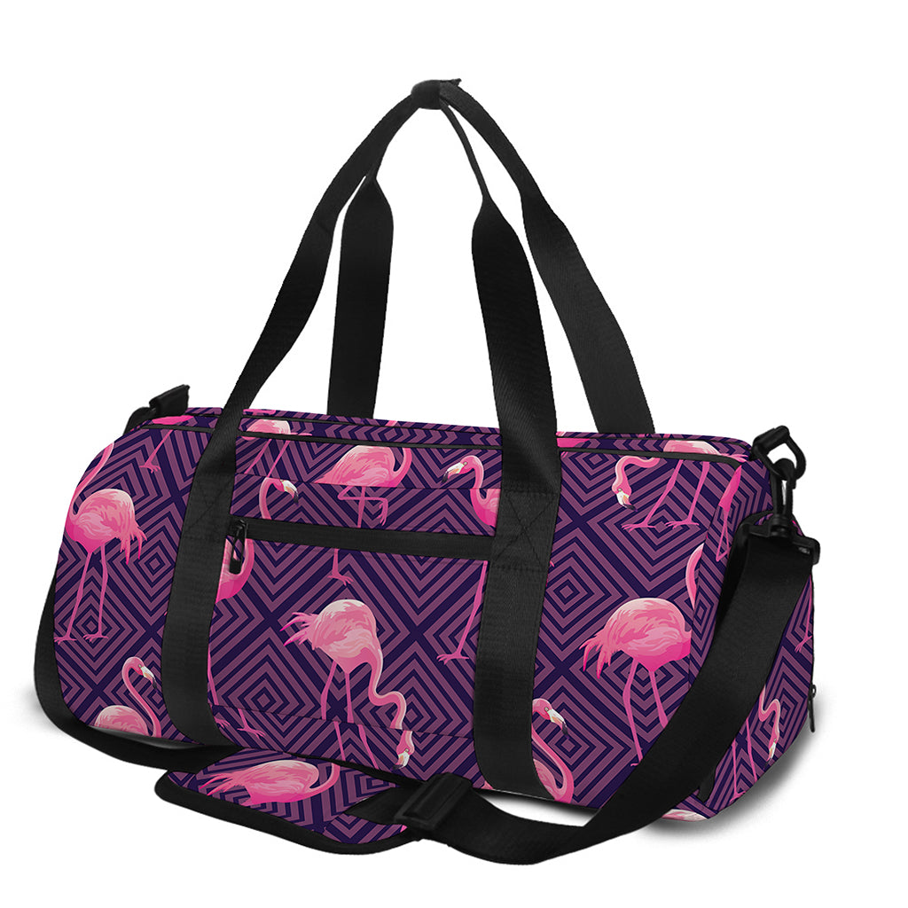 Purple Geometric Flamingo Pattern Print Gym Bag