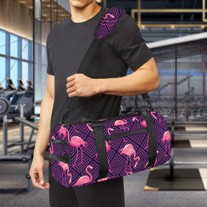 Purple Geometric Flamingo Pattern Print Gym Bag