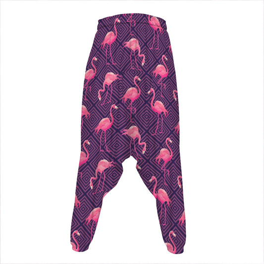 Purple Geometric Flamingo Pattern Print Hammer Pants
