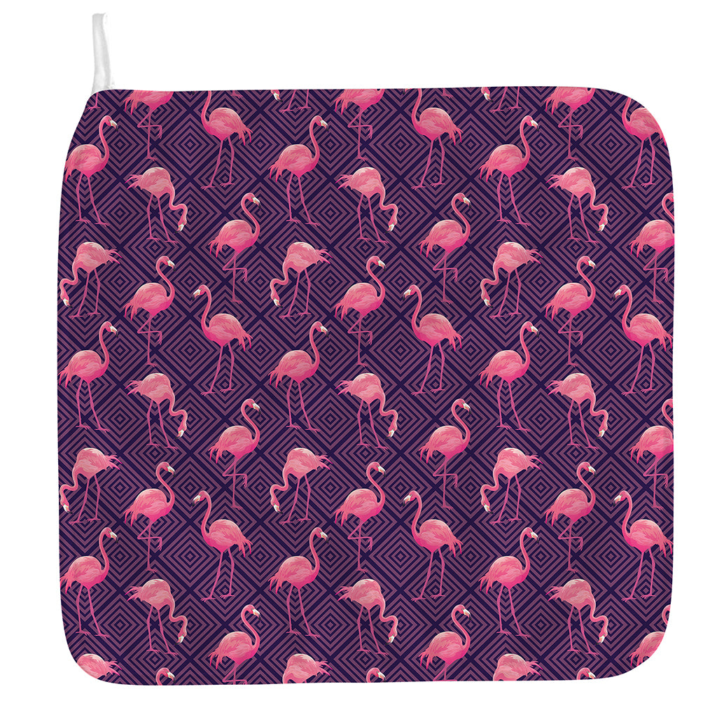 Purple Geometric Flamingo Pattern Print Hand Towel