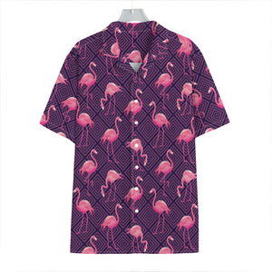 Purple Geometric Flamingo Pattern Print Hawaiian Shirt