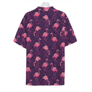 Purple Geometric Flamingo Pattern Print Hawaiian Shirt