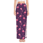 Purple Geometric Flamingo Pattern Print High Slit Maxi Skirt