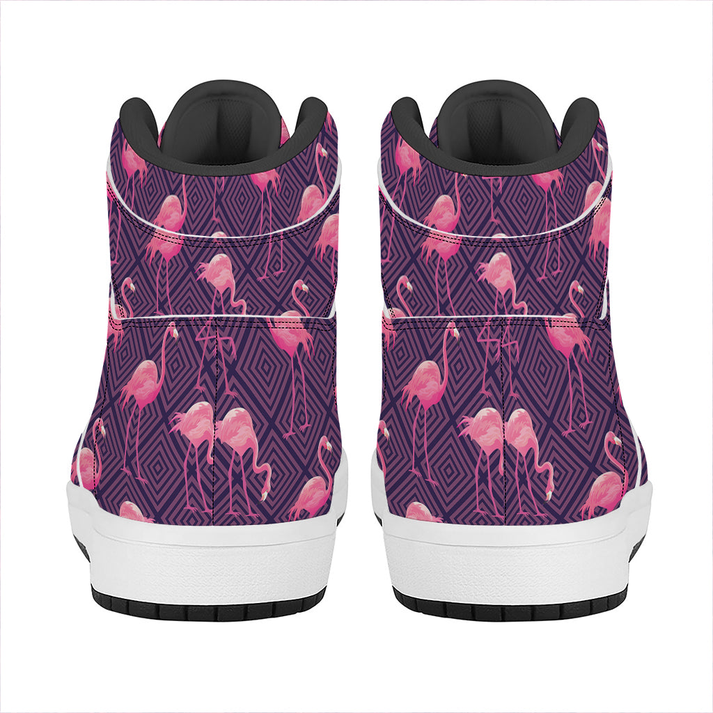 Purple Geometric Flamingo Pattern Print High Top Leather Sneakers