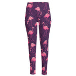 Purple Geometric Flamingo Pattern Print High-Waisted Pocket Leggings