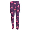 Purple Geometric Flamingo Pattern Print High-Waisted Pocket Leggings