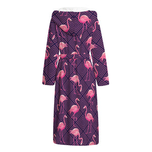 Purple Geometric Flamingo Pattern Print Hooded Bathrobe