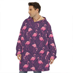 Purple Geometric Flamingo Pattern Print Hoodie Blanket