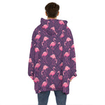 Purple Geometric Flamingo Pattern Print Hoodie Blanket