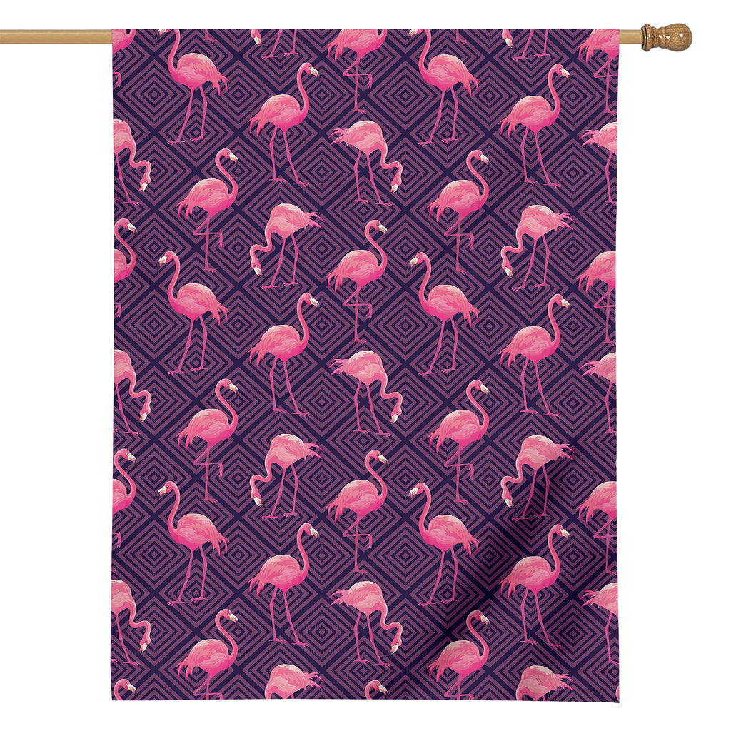 Purple Geometric Flamingo Pattern Print House Flag