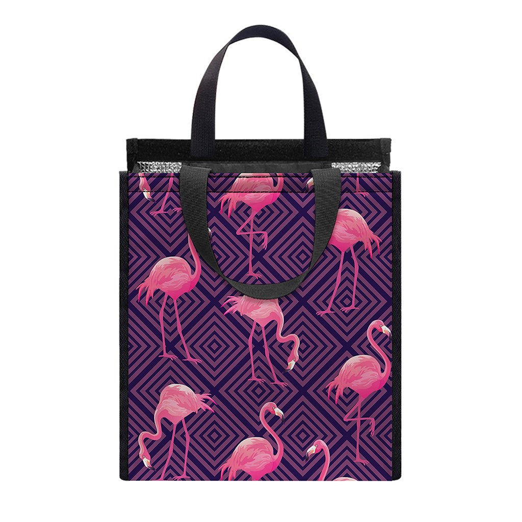 Purple Geometric Flamingo Pattern Print Insulated Lunch Tote