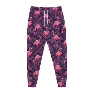 Purple Geometric Flamingo Pattern Print Jogger Pants