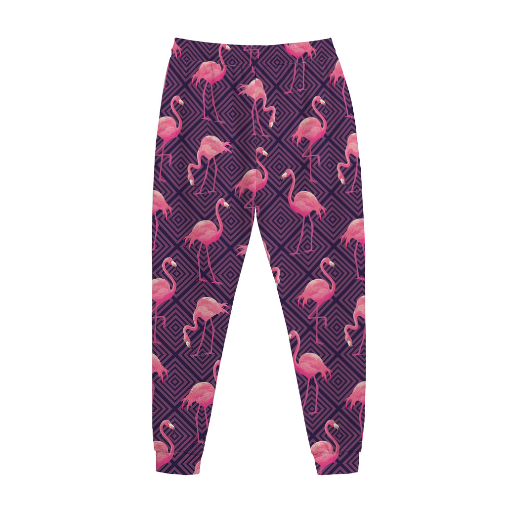 Purple Geometric Flamingo Pattern Print Jogger Pants