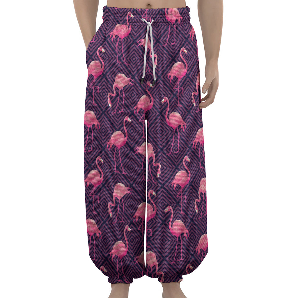 Purple Geometric Flamingo Pattern Print Lantern Pants