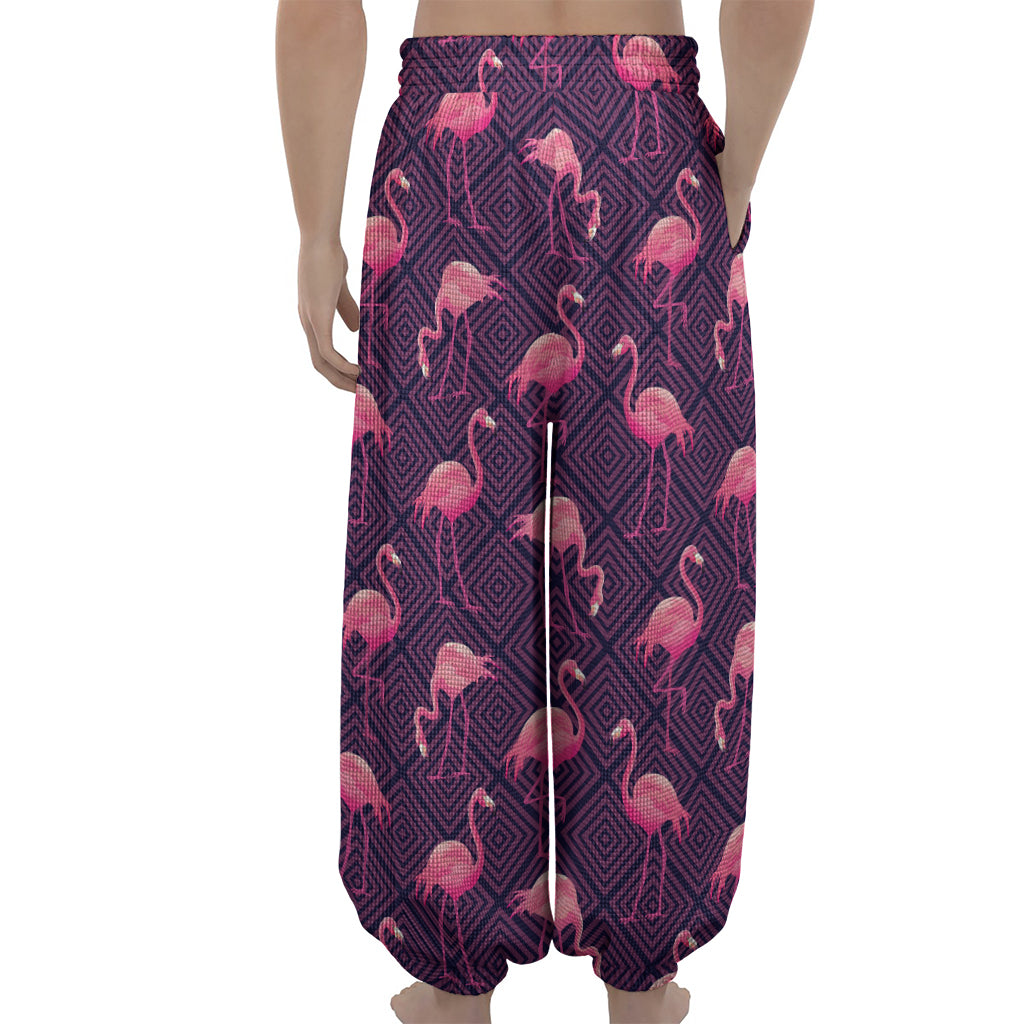 Purple Geometric Flamingo Pattern Print Lantern Pants