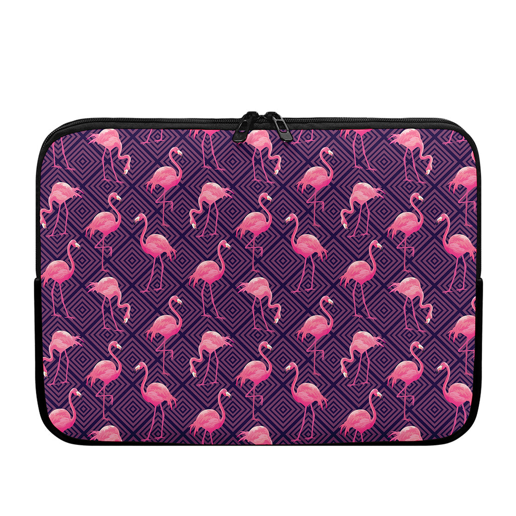 Purple Geometric Flamingo Pattern Print Laptop Sleeve