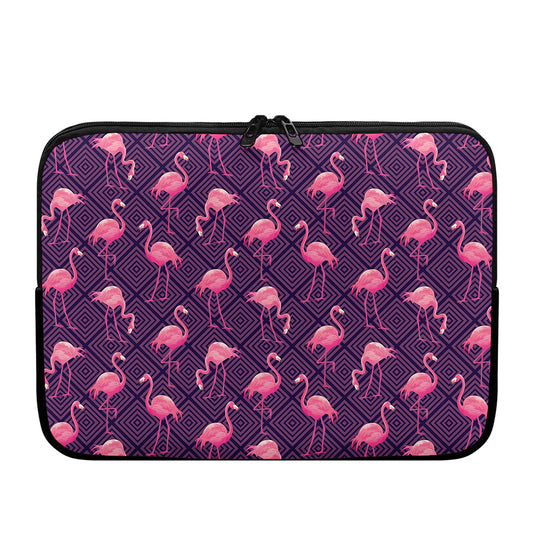 Purple Geometric Flamingo Pattern Print Laptop Sleeve