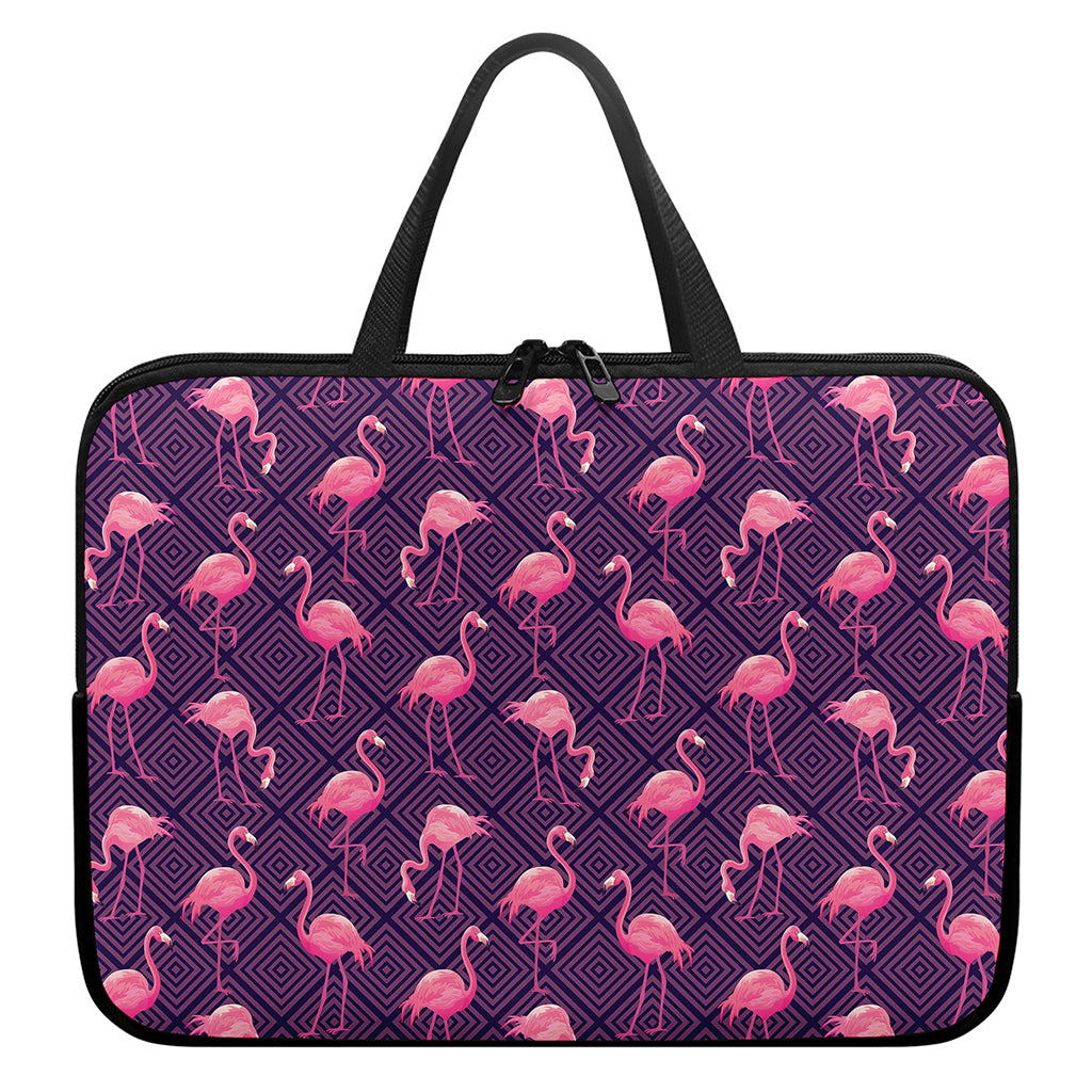 Purple Geometric Flamingo Pattern Print Laptop Sleeve With Handle