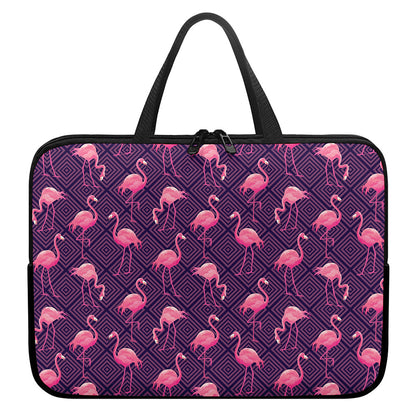 Purple Geometric Flamingo Pattern Print Laptop Sleeve With Handle