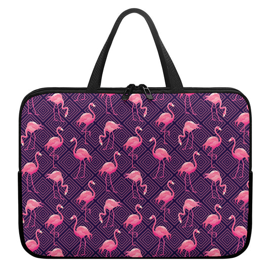 Purple Geometric Flamingo Pattern Print Laptop Sleeve With Handle