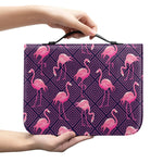 Purple Geometric Flamingo Pattern Print Leather Bible Cover