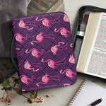 Purple Geometric Flamingo Pattern Print Leather Bible Cover