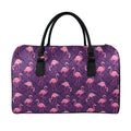 Purple Geometric Flamingo Pattern Print Leather Duffel Bag