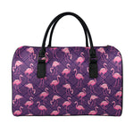 Purple Geometric Flamingo Pattern Print Leather Duffle Bag