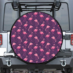 Purple Geometric Flamingo Pattern Print Leather Spare Tire Cover