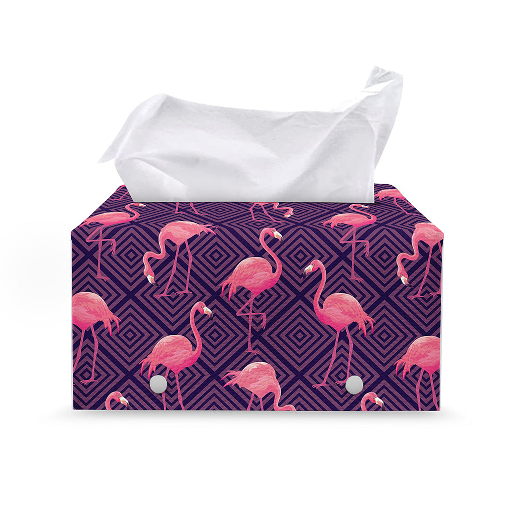 Purple Geometric Flamingo Pattern Print Leather Tissue Box Cover
