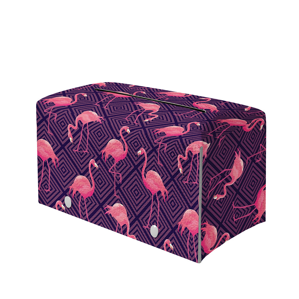 Purple Geometric Flamingo Pattern Print Leather Tissue Box Cover