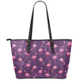 Purple Geometric Flamingo Pattern Print Leather Tote Bag With Zipper