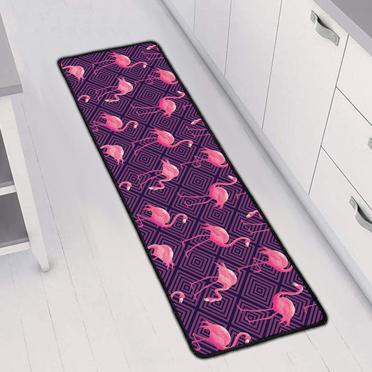 Purple Geometric Flamingo Pattern Print Long Kitchen Mat
