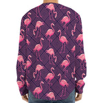 Purple Geometric Flamingo Pattern Print Long Sleeve Baseball Jersey