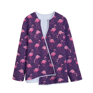 Purple Geometric Flamingo Pattern Print Long Sleeve Short Coat