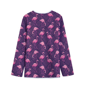 Purple Geometric Flamingo Pattern Print Long Sleeve Short Coat