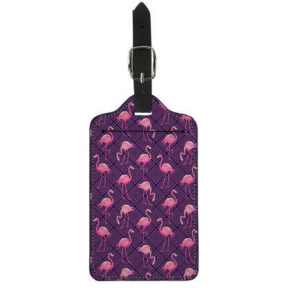 Purple Geometric Flamingo Pattern Print Luggage Tag