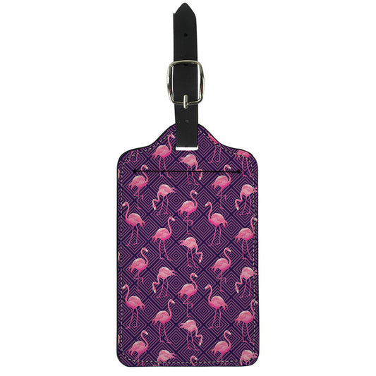 Purple Geometric Flamingo Pattern Print Luggage Tag