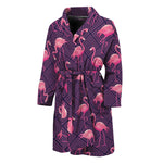 Purple Geometric Flamingo Pattern Print Men's Bathrobe